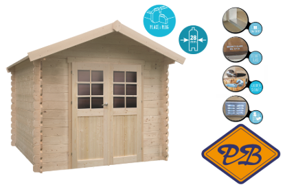 Afbeeldingen van Solid vuren blokhut 28mm S8311 Nimes afmeting 238x238cm