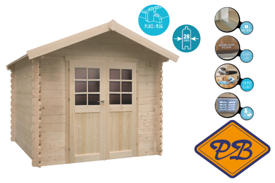 Afbeelding van Solid vuren blokhut 28mm S8311 Nimes afmeting 238x238cm