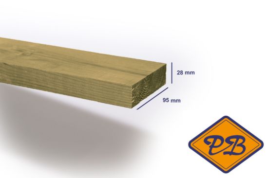 Afbeelding van vuren klasse C regel geschaafd geïmpregneerd nagedroogd 28x95mm