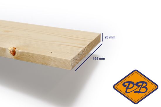 Afbeelding van vurenhout klasse C geschaafd rechte hoek 28x195mm