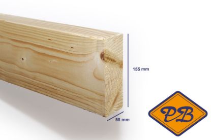 Afbeeldingen van vurenhout klasse C. balk geschaafd ronde hoek 58x155mm