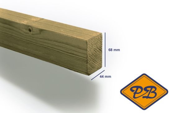 Afbeelding van vuren klasse C onderligger geschaafd ronde hoek verduurzaamd 44x68mm