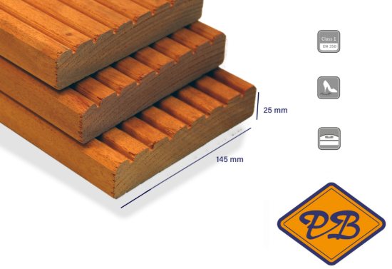 Afbeelding van bilinga vlonderplank met enkelzijdig lotus profiel 25x145mm