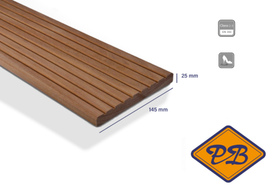 Afbeelding van hardhout antislipdelen met enkelzijdig profiel 25x145mm