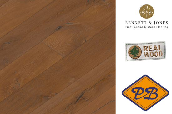 Afbeelding van Bennett & Jones Britain's Finest nr. 9 Stuart click lamelparket landhuisdeel eiken tradition, donker gerookt, knoestig, handgeborsteld, wit geolied 14mmx19x190cm (per pak van 8 stuks=2,88m²)