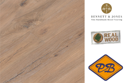 Afbeeldingen van Bennett & Jones Britain's Finest nr. 12 Lancaster click lamelparket landhuisdeel eiken tradition, gerookt, white wash, dubbel geborsteld, wit geolied 14mmx19x190cm (per pak van 8 stuks=2,88m²)
