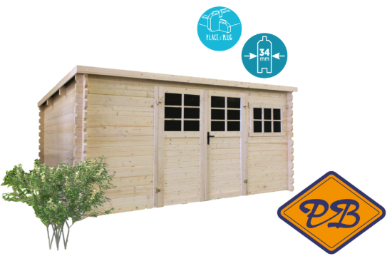 Afbeelding van Initia vuren blokhut made by solid 34mm P89493 afmeting 388x298cm