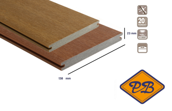 Afbeelding van Fiberdeck® WPC XXL terrasplank massief met BI COLOR profiel exotics  yellow/red 23x138mm