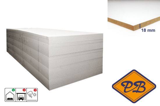 Afbeelding van mdf interieur 2-zijdig lakdraagfolie wit 18mmx244x122cm (per pak van 44 platen)