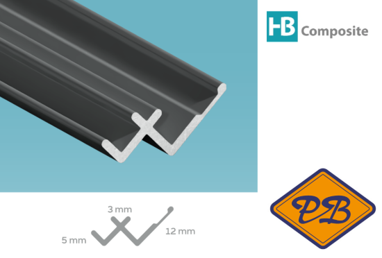 Afbeelding van HB composite professional aluminium binnenhoekprofiel mat zwart 12x5x4,5mmx270cm